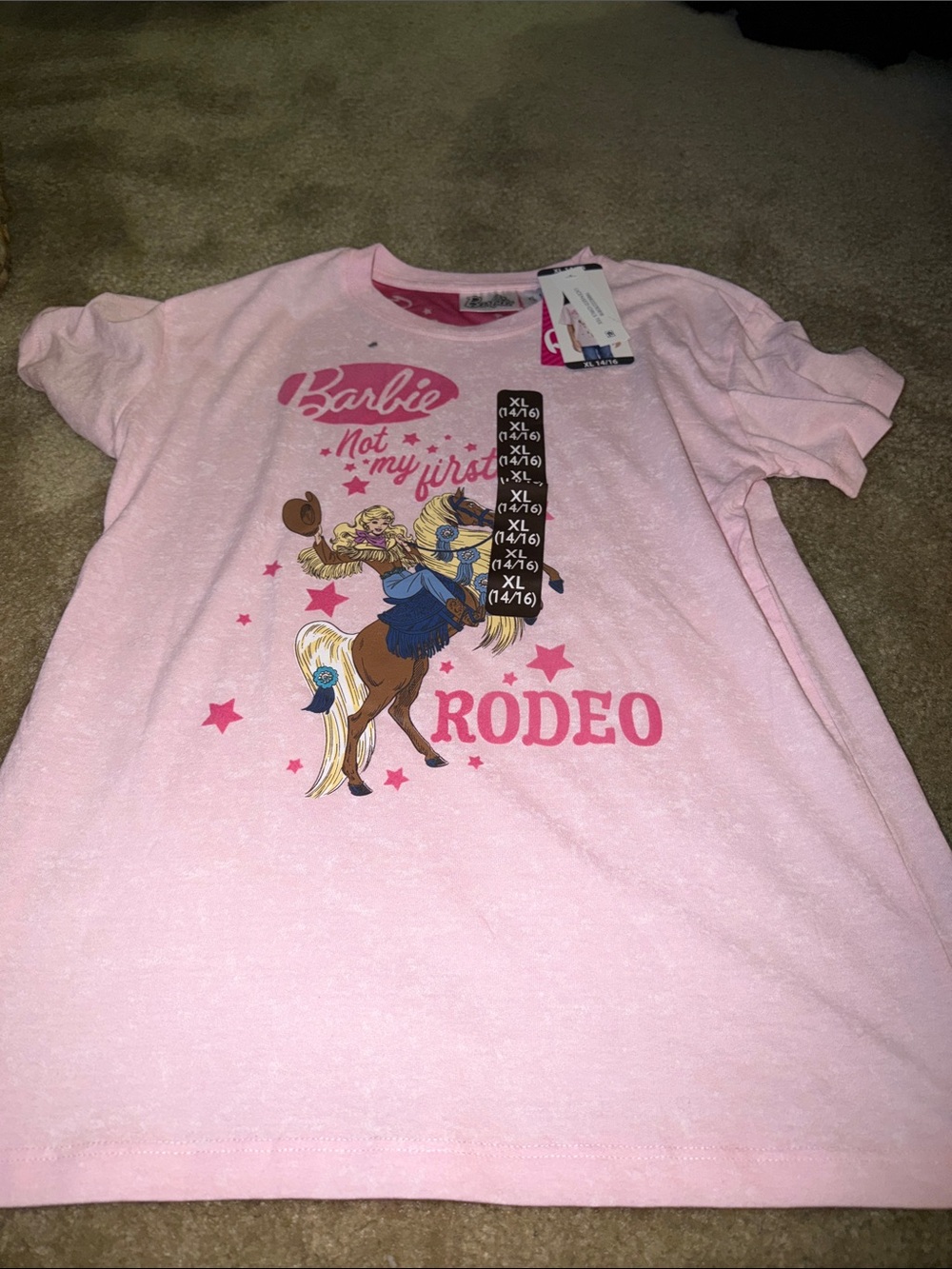 Barbie Pink Rodeo Graphic Tee with Cowgirl Horse Art